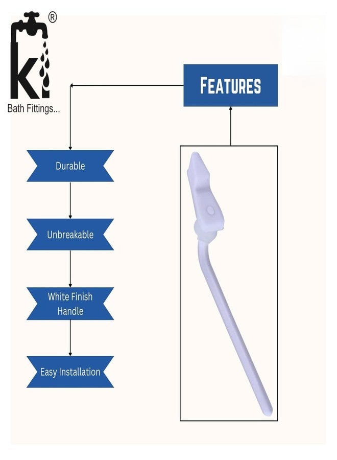 KI Plastic Flush Tank Lever Handle (Flat Handle) - White (Pack of 1) - Image 3